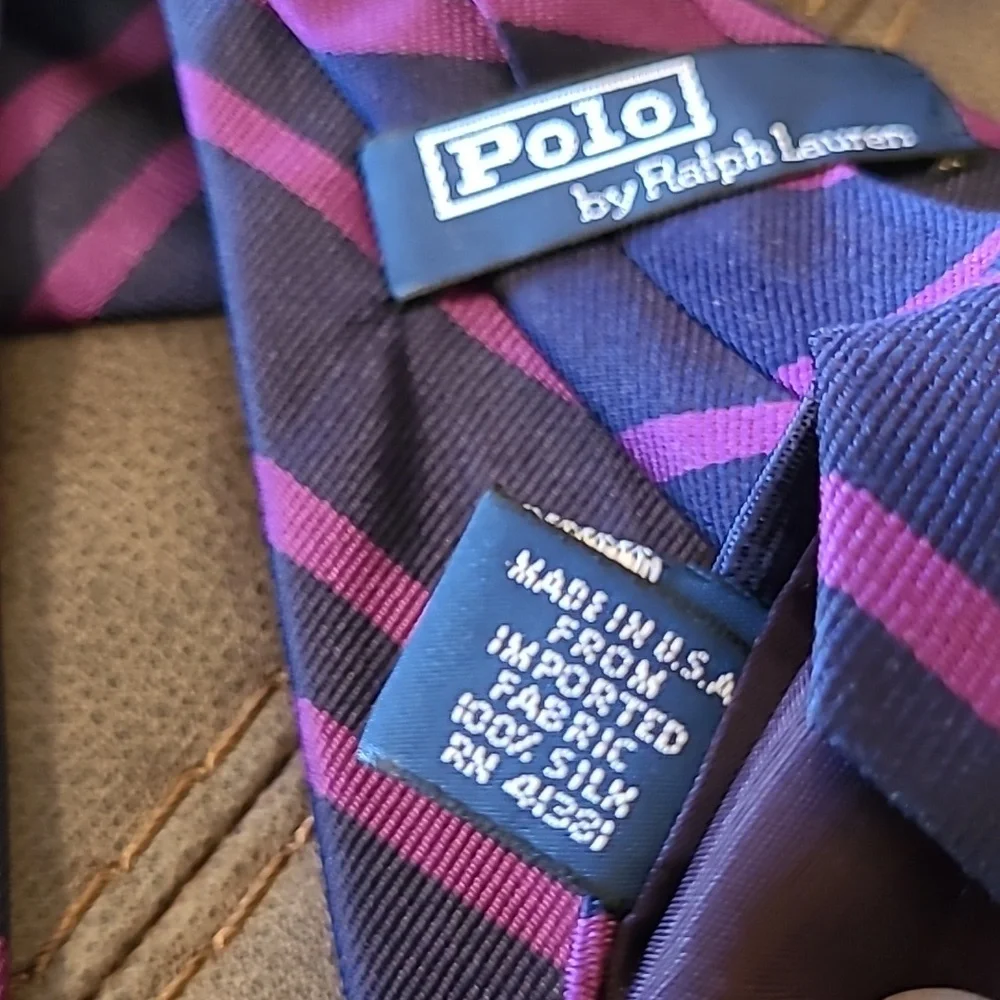 Polo Ralph Lauren 100% Silk Tie Navy Purple Stripes Preppy Designer Business